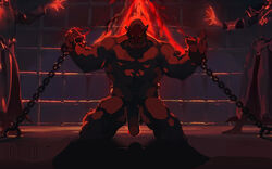 16:10 anima blizzard_entertainment boarred bondage bound chained chains garrosh_hellscream genitals glowing glowing_eyes group humanoid humanoid_genitalia humanoid_penis magic_user male male_only muscular muscular_male nude orc penis red_eyes solo_focus video_games warcraft widescreen