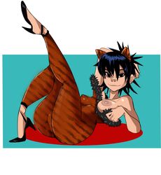 areolae ass bare_shoulders big_ass big_breasts big_butt black_eyes black_hair bodysuit breast_slip breasts breasts_out bubble_butt busty cat_ears cat_tail eduardo_squidwardo erect_nipples exposed_breasts female female_focus female_only full_body gorillaz high_heels hourglass_figure lying lying_down lying_on_back nipples noodle_(gorillaz) noodle_(song_machine) pinup pinup_pose pose posing short_hair skin_tight solo tagme wide_hips