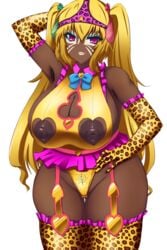 1girls :q armpit_hair bare_shoulders bimbo bimbofication cleavage_cutout corruption curvaceous curvy dark-skinned_female facing_viewer ganguro garter_straps gyaru heart_cutout heavy_makeup huge_breasts identity_death kakikorori leopard_print licking_lips looking_at_viewer nipple_cutout nipples no_bra panties_on_head partially_visible_vulva phallic phallic_imagery phallic_reference phallic_symbol pubic_hair pussy_symbol revealing_clothes simple_background solo straight-on thigh_gap touhou transformation twintails ultra_gyaru voluptuous white_background yamanba yonic_symbol yuka_kazami