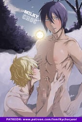 2boys censored censored_nipples censored_penis gay iki lemilkychoc male male_only mosaic_censoring noragami pixelated_penis snow yaoi yato_(noragami) yukine_(noragami)