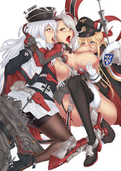 apj azur_lane big_breasts bismarck_(azur_lane) blonde_hair breast_sucking graf_zeppelin_(azur_lane) hat prinz_eugen_(azur_lane) white_hair yuri