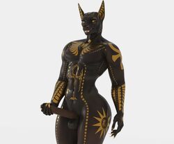 abs animal_ears anthro anubis ass azentaru_(r-a-s-p) big_ass big_penis black_skin egyptian egyptian_mythology fingernails gold holding_penis long_fingernails long_penis male_only masturbation muscular muscular_male pecs penis r-a-s-p_(artist) solo solo_male tagme tattoo thick_thighs thighs