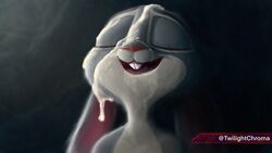 16:9 1girls anthro bodily_fluids cum cum_in_mouth cum_inside cum_on_face digital_media_(artwork) disney female female_only fur genital_fluids grey_body grey_fur hi_res judy_hopps lagomorph leporid mammal rabbit simple_background smile solo twilightchroma widescreen zootopia