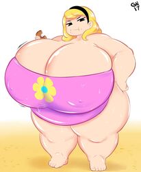 aged_up blonde_hair breasts cartoon_network cleavage doughnut fat flower gammanaut hair_band hips large_breasts mandy mandy_(billy_and_mandy) obese pac-man_eyes swimsuit the_grim_adventures_of_billy_and_mandy thick_thighs