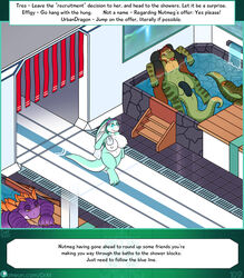 ambiguous_gender anthro big_breasts breasts claws digital_media_(artwork) drxii duo english_text female genitals gooseberry_kobold hi_res hot_spring huge_breasts kobold kobold_quest male nipples non-mammal_breasts nude onsen partially_submerged patreon penis reptile scalie smile text url water