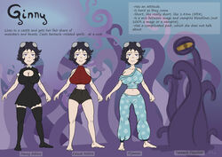 character_sheet crop_top dress ginny_(gorillakingh) gorillakingh huge_breasts large_ass large_breasts pajamas petite small_waist tentacle text