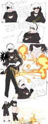 1boy 1girls blindfold clothed dialogue english_text fart fart_explosion fart_fetish farting female fire fire_fart imminent_facesitting lazei lingering_stench male nier:_automata panties powerful_fart simple_background stench text thighhighs unusual_fart yorha_2b yorha_9s