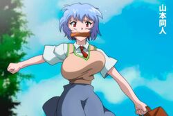 blush bread breasts clothing female huge_breasts large_breasts neon_genesis_evangelion rei_ayanami school_uniform skirt