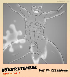 1male abs cum cum_dripping cum_on_screen cumshot disgerin erection feet_out_of_frame god highres male_only masked muscles muscular muscular_male nipples pecs penis penis_pointing_at_viewer rama_(smite) sketch skull smite tagme vein veiny_penis