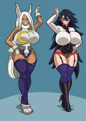 2girls art-2u big_breasts black_boots boots breasts chocolate_and_vanilla curvy high_heel_boots high_heeled_boots knee_boots leather_boots midnight_(my_hero_academia) miruko multiple_girls my_hero_academia nemuri_kayama rumi_usagiyama