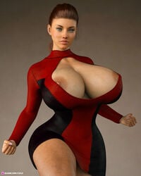 1girls 3d areolae breasts cjflo female female_only huge_breasts nipple_slip nipples solo thick_thighs wide_hips