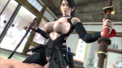 1boy 1girls 3d animated asian asian_female big_breasts black_hair breasts breasts_out dead_or_alive exposed_breasts exposed_pussy holding_weapon kunoichi looking_at_partner momiji_(ninja_gaiden) mp4 ninja ninja_gaiden riding riding_penis scathachalter sex sound vaginal_penetration video voice_acted weapons