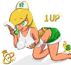 1girls breast_grab dildo karrobyte kneeling koopa koopa_girl koopa_troopa mario_(series) nintendo pixel_art solo super_mario_bros. super_mario_bros._(nes) tongue_out white_background