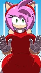 1girls against_fourth_wall against_glass amy_rose anthro big_breasts breast_press breasts_on_glass edit female female_only green_eyes hand_on_glass hedgehog kojiro-brushard looking_at_viewer mobian_(species) phone_wallpaper sega smile solo sonic_(series) sonic_the_hedgehog_(series) wallpaper