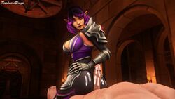 1boy 1girls 3d big_ass big_breasts buttjob cum cum_in_ass darknessringo erection female fernando_(paladins) male paladins penis pink_eyes purple_hair skye_(paladins) straight tagme