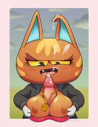 2020 absurd_res animal_crossing anthro bodily_fluids breasts buoy_boots clothed clothing cum cum_in_mouth cum_inside cum_on_ear cum_on_face cum_on_penis cute_fangs disembodied_penis domestic_cat duo erection exposed_breasts felid feline felis female female_focus front_view genital_fluids genitals hi_res holding_breast jewelry katt_(animal_crossing) male mammal necklace nintendo nipples noseless open_mouth paizuri partially_clothed penis sex solo_focus straight titjob video_games yellow_eyes