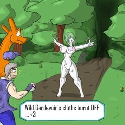 1boy 1girls 3_fingers ambiguous_gender areolae armpits aura beard belly big_breasts breasts charizard clothed_male_nude_female dragon edit enf feet female feral fingerless_gloves flower forest gameplay_mechanics gardevoir gloves glowing grass green_background green_hair grey_hair hat heart hud huge_breasts human humiliation long_neck looking_down love_ball message naked navel nintendo nipples nude orange_skin original_character outdoors pants poke_ball pokemon pokemon_(species) pokemon_battle pokemon_rgby pussy scalie shinysteel short_hair spoken_heart spread_arms standing text thick_thighs thin_waist tree white_skin wide-eyed wide_hips