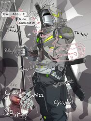 1boy bk_mita blush blushing cum cum_on_hand cum_on_penis cumming cumming_through_clothing ejaculation excited gay genji hood hood_up hoodie male_only mask masked masked_male masturbation ninja overwatch tagme