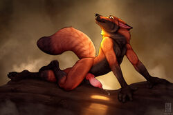 2020 4_toes 5_fingers anchee anthro bodily_fluids canid canine cum digital_media_(artwork) fingers fox genital_fluids genitals knot male male_only mammal penis solo toes