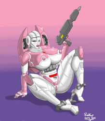 1girls 2017 2d arcee arcee_(g1) artist_signature autobot bedroom_eyes big_breasts blaster breasts built-in_high_heels busty cybertronian female female_only giant_breasts gun heels high_heels huge_breasts labia nipples pussy redkup robot robot_girl simple_background sitting solo thick_thighs transformers transformers_g1 vagina