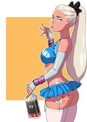 1girls alcohol alice_in_wonderland alice_liddell ass ass_tattoo blonde_hair blue_eyes bottle disney earrings elbow_gloves female female_only fingerless_gloves french_nails g-string gyaru lipstick lollipop long_nails looking_at_viewer makeup microskirt miniskirt nail_polish panties platinum_blonde_hair revealing_clothes sexually_suggestive skimpy_clothes skirt slutty_outfit solo solo_female stockings tattoo_on_ass tekuho thighhighs thong whale_tail whiskey whiskey_bottle