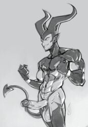 black_and_white demon erection fist horns lapinbeau male_only pencil_(artwork) smirk solo_male tagme tail