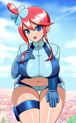 bending_over big_breasts clothed_female female female_focus female_only fully_clothed long_hair nintendo nipples nipples_visible_through_clothing pokemon pokemon_bw skyla_(pokemon) solo solo_female solo_focus tagme thigh_gap yensh