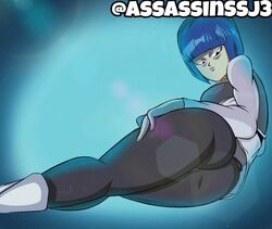 1girls armor assassinssj3 battle_armor blue_hair bob_cut clothed curvaceous curves curvy curvy_body curvy_female curvy_figure curvy_hips dragon_ball dragon_ball_super fully_clothed hips leggings looking_back looking_down nion_(dragon_ball) on_side saiyan saiyan_armor short_hair voluptuous voluptuous_female