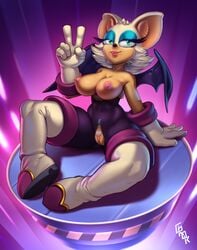 1girls anthro big_breasts clothing ear footwear girok giroq gloves handwear looking_at_viewer mostly_nude nipples pussy rouge_the_bat seductive_look sitting smile solo sonic_(series) sonic_the_hedgehog_(series) spread_legs spreading tagme tight_clothing wings zipper