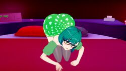 3d bubble_butt collar emotioncreator femboy gideonlover glasses green_eyes huge_ass huge_butt illusion_soft looking_at_viewer on_all_fours trap