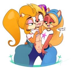 activision alpha_channel anthro breasts coco_bandicoot coco_bandicoot_(crash_of_the_titans) crash_(series) female female/female group hair hi_res ota_(artist) ponytail selfcest square_crossover video_games yuri