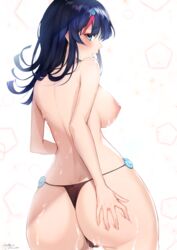 1girls ass back bangs black_hair black_panties blue_eyes blush breasts fate/grand_order fate/requiem fate_(series) hair_ornament hand_on_own_ass large_breasts looking_at_viewer looking_back magatama magatama_hair_ornament medium_hair nipples open_mouth panties pink_hair sideboob streaked_hair thong topless underwear utsumi_erise wet wide_hips yeooudam