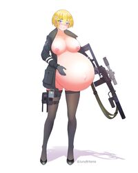 1girls blush female female_only girls'_frontline huge_belly junybritania looking_at_viewer pregnant ready_to_pop solo vsk-94_(girls_frontline)