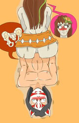 1boy 1girls 2d ass black_hair blushing broken_pelvis brown_hair catjeu crying death_by_snoo_snoo dreadlocks inara_(paladins) long_hair male/female navel paladins pelvis penetration penis reverse_cowgirl_position sex snu-snu tagme