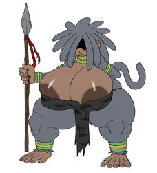 1girls amazon anthro big_breasts bra breasts female grey_fur haplorhine loincloth monkey no_eyes primate spear sssonic2 tail thick_thighs wide_hips