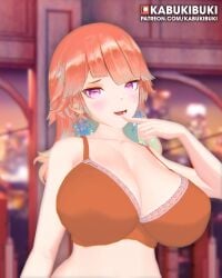 big_breasts booba bra female hololive hololive_english huge_breasts kabukibuki orange_bra orange_hair takanashi_kiara virtual_youtuber