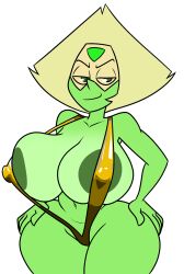 1girls areolae big_breasts bikini blonde_hair breasts busty female female_only gem_(species) gold_bikini green_skin hands_on_hips huge_breasts large_breasts looking_at_viewer massive_areolae massive_breasts peridot_(steven_universe) png simple_artstyle sling_bikini smug solo steven_universe swimsuit thick_thighs thunder_thighs visor wallyroo wide_hips