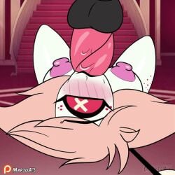 1_eye 1boy 1girls 2d :>= animated balls big_breasts black_lips blowjob blush cherri_bomb cherri_bomb_(hazbin_hotel) demon demon_girl digital_media face_fucking fellatio female female_focus hazbin_hotel heart-shaped_pupils irrumatio loop male marioa13 no_sound oral penis penis_in_mouth sir_pentious_(hazbin_hotel) solo_focus straight tagme video