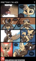 2021 aggressive_retsuko anthro anthro_on_anthro anthro_penetrated anthro_penetrating anthro_penetrating_anthro canid canine comic dialogue digital_media_(artwork) duo english_text female female_penetrated fennec fenneko fox haida hi_res hyaenid kissing male male/female male_penetrating male_penetrating_female mammal page_7 penetration sanrio sex siroc smooth_fur speech_bubble text url vaginal_penetration