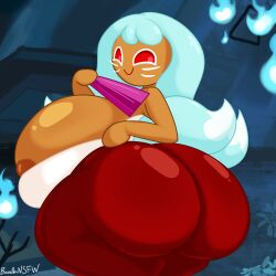 1girls 2026 areola areolae artist_name artist_signature ass banillansfw big_ass big_breasts blue_fire blue_flame breasts breasts_bigger_than_head cookie_run cookie_run_kingdom cookie_run_ovenbreak cyan_hair dat_ass detailed_background fan fat_ass female fire flame fox_girl fox_tail hand_fan huge_breasts ineffective_clothing kumiho kumiho_cookie long_hair looking_at_viewer looking_back nipples red_eyes smile smile_at_viewer solo tail