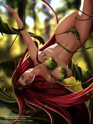 armpits batman_(series) belly casual_nudity convenient_censoring dc dc_comics fit green_eyes large_breasts long_hair navel pamela_isley poison_ivy red_hair upside-down v1mpaler vines