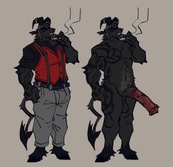amiyourhiro animal_genitalia animal_penis anthro asketill balls big_penis bovid caprine cigarette clothed clothing demon digital_media_(artwork) ear_piercing equine_genitalia equine_penis erection fur genitals goat hair hi_res hooves horn huge_cock hybrid looking_at_viewer male mammal muscular muscular_anthro muscular_male nipples nude penis piercing reference_image smoking solo tail teeth