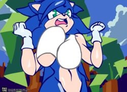 1girls aged_up animated blue_hair bottomless bouncing_breasts breasts eyelashes female female_focus female_only genderswap green_eyes hedgehog huge_breasts open_mouth pantsless pikotime rule_63 running sega short_shirt sonic_(series) sonic_the_hedgehog sonic_the_hedgehog_(series) sonique_the_hedgehog underboob