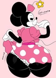 anthro ass ass_bounce big_ass big_butt black_fur bottom_heavy bouncing_ass breasts bubble_butt cute denizen1414 disney dress_lift fat_ass female female_only flower_hat gloves huge_ass large_ass looking_at_viewer looking_back minnie_mouse mouse mouse_ears mouse_humanoid mouse_tail panties pink_dress rodent rodent_humanoid seductive seductive_smile teasing thick_ass thick_thighs thin_tail upskirt white_panties