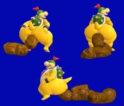 3d_(artwork) absurd_res anthro ass belly big_butt bowser_jr. bracelet closed_eyes crouching digital_media_(artwork) dragon dragon_koopa feces grin hand_on_butt hi_res huge_butt hyper_feces hyper_scat jewelry kanebrentkoopa kerchief koopa male male/male mario_bros mythological_creature mythological_scalie mythology nintendo nude overweight pooping_on_floor prince rear_view relieved reptile royalty scalie scat slightly_chubby smile solo source_filmmaker_(artwork) thick_thighs turtle