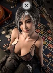 1girls 3d ada_wong ada_wong_(adriana) aged_up aged_up_character aged_up_female ayjokar biohazard black_hair blackjack_table bra breasts capcom casino cleavage female female_only fingerless_gloves firearm gameplay_mechanics gilf gloves gray_hair gun handgun jokar mature_female milf older older_female pants resident_evil resident_evil_9:_requiem short_hair sitting smile smiling solo solo_female solo_focus standing twitter video_game_character video_game_franchise video_games