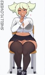 1girls ai_generated big_breasts bra brawl_stars mandy_(brawl_stars) navel pussy school_uniform short_skirt stockings thick_thighs visible_pussy
