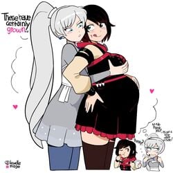 2girls animated big_belly big_breasts breast_fondling breast_fondling_from_behind breast_grab_from_behind cookies gif lewdlemage milk no_sound pregnant rooster_teeth ruby_rose rwby shorter_than_10_seconds tagme text video weiss_schnee yuri