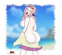 ahe_gao beach bikini boruto:_naruto_next_generations closed_eyes eyes_half_open eyes_rolling_back hair lingerie long_hair naruto pink_hair pleasure_face ryomentsuki sakura_haruno slime tongue tongue_out white_skin