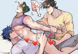 3boys abs anal_penetration anal_sex arms_held_back battle_tendency blue_hair bottomless brown_hair censored dull05740931 erection exposed_nipples family grandfather_and_grandson green_eyes green_hair heart_censor hearts holding_balls incest jijimago jojo's_bizarre_adventure jonathan_joestar joseph_joestar jotaro_kujo licking_abs male_nipples male_only pecs phantom_blood pointless_censoring restrained shirt_up stardust_crusaders tagme threesome veiny_penis yaoi yashagokosofu